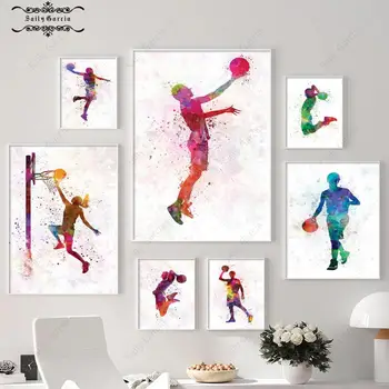 Basketbal Gesto Plagát a Vytlačí Akvarel Graffiti Účinok Plátno na Maľovanie na Stenu Umenie Obrazy pre Moderné Domáce Výzdoba Interiéru