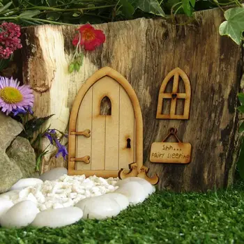 Drevené 3D Rozprávky Záhrada Dvere Ručne Vyrobené DIY Dvere Dekorácie 5 ks Dom Známky Miniatúrne Záhrada Bábika Dvere Plavidlá Dom Víla Doo K9O9