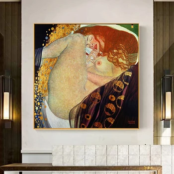 Slávny Gustav Klimt Danae Plátno Maľovaní Plagátov a Vytlačí Quadros obrazov na Stenu pre Obývacia Izba Domáce Dekorácie Cuadros