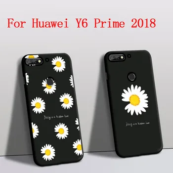 Pre Huawei Y6 Prime 2018 prípade Silikónové Chránič Rose Daisy Kvety telefón kryt Na Huawei y6 prime 2018 zadný Kryt Čierny funda
