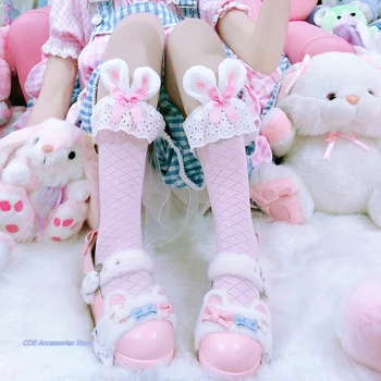 Japonský Originál Sladké Lolita Krátkej Trubice Ponožky Plyšové Králičie Uši Čipky Bowknot JK Mäkké Sestra Roztomilý Wild Čistej Bavlny Študent