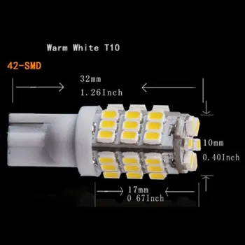 42-SMD T10 168 12V LED Náhradné Žiarovky T15 921 912 906 Extra Jasné LED (10 ks) (Teplá Biela)