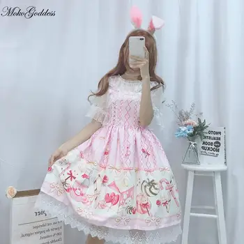 MokoGoddess Japonský JSK Lolita Šaty žien letné šaty mäkké, sladké dievča vietor roztomilý kreslený lolita podväzkové roztomilý šaty