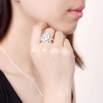 Kúzlo 925 sterling Silver prstene, Náramky, náhrdelníky, náušnice kvapka Šperky set pre ženy, Retro Ruže kvet Fashion Party dary
