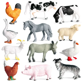 Mini Farma Zvierat akčné figúrky Figúrky kačica bravčové simulačný model sliepky, hus kôň, krava, pes, koza medveď role-playing dieťa Hračky