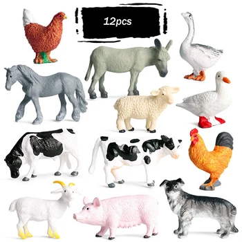 Mini Farma Zvierat akčné figúrky Figúrky kačica bravčové simulačný model sliepky, hus kôň, krava, pes, koza medveď role-playing dieťa Hračky