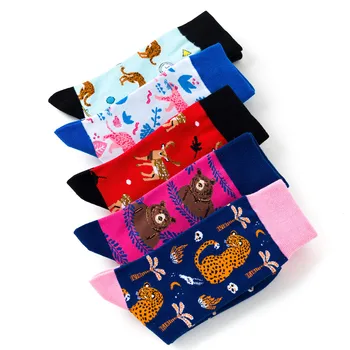 1 Pár Žien Ponožky Cartoon Medveď, Jeleň Leopard Roztomilý Zábavné Bežné Ženy, Bavlnené Ponožky, Pančuchový Tovar Streetwear Harajuku Posádky Ponožky