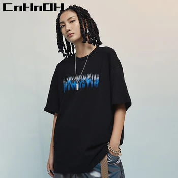 CnHnOH krátkym rukávom pánske gradient list tlač t-shirt hip-hop high street trend čistej bavlny pár klesnutie tričko 9163