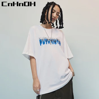 CnHnOH krátkym rukávom pánske gradient list tlač t-shirt hip-hop high street trend čistej bavlny pár klesnutie tričko 9163