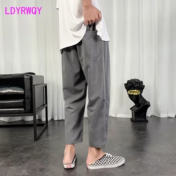 2021 kórejský štýl, trendy rovno voľné širokú nohu bežné nohavice mužov lete Polyester Pravidelné Denné