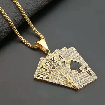 Módny dizajn, hrá karty prívesok náhrdelník mužov a ženy, rock, hip hop party jewelrySliding typ hraciu kartu náhrdelník s príveskom