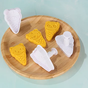 Cookie Biscuit Formy 3D animovaný Ice Cream Animal Cookie Sušienky Ručne Stlačte Piest Plesne 3ks Cookie Cutter Pečenie & Pečivo Nástroje