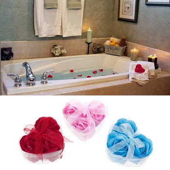 3ks/Set Rose Petal Kvet Parfumované Kúpeľové Mydlo + Srdca Tvar Poľa Pre Svadobný Dar