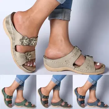Ženy Sandále Nové Letné Topánky Žena Plus Veľkosť 44 Podpätky Sandále Pre Kliny Femme Bežné Kvet Ročníka Klinu Náklonu