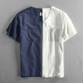 Nový Príchod Leta Človeka T-Shirt Vysoko Kvalitnej Bavlny tvaru Prúžok Vrecko-Krátke Rukávy Voľné Priedušná Muž Jednoduché Topy Tees