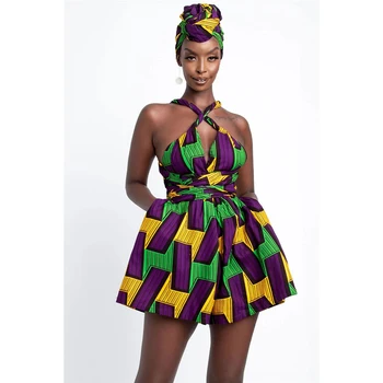Strana Narodeniny Remienky Pre Ženy Oblečenie Kvetinový Africký Štýl Playsuits Sexy Žena Mini Jumpsuit Hot Krátke Širokú Nohu, Nohavice 2021