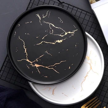 20 cm Gold Black Mramoru, Keramické Misky Porcelán Príbory Nastaviť Kuchynský Stôl Európskej Dekoratívne Dezert Steak Doska