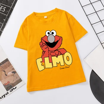 Letné Sesame Street Elmo Cartoon Print T Shirt Chlapcov A Dievčatá Harajuku Krátky Rukáv Bavlna Topy Bežné Zábavné Kawaii Deti Tshirt