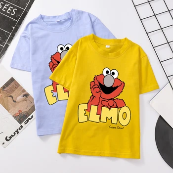 Letné Sesame Street Elmo Cartoon Print T Shirt Chlapcov A Dievčatá Harajuku Krátky Rukáv Bavlna Topy Bežné Zábavné Kawaii Deti Tshirt