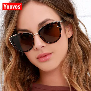 Yoovos 2021 Cateye Kovové slnečné Okuliare Ženy Retro Okuliare Pre Ženy Zrkadlo Retro Party Fashion Oculos De Sol Feminino UV400