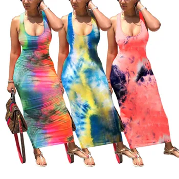 Ženy Leto bez Rukávov tie-dye Pláži Bežné Bodycon Šaty 2020 Módne Dámy Streetwear Domov Bežné Plus Veľkosť Šaty S-2XL