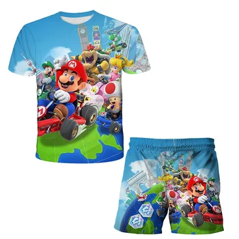 2021 letné Baby Boy T-Shirt 3D populárna hra Mario Bros T-shirt nastaviť detské oblečenie set tričko a šortky dievča oblečenie c