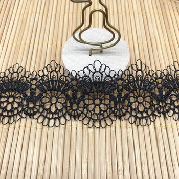 14yards šírka 3.6 cm, čierny polyester svetlo čiarový kód čipky, výšivky, čipky rozpustné vo vode textílie svadobné šaty čipky príslušenstvo urob si sám