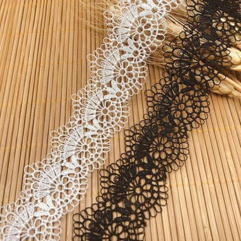 14yards šírka 3.6 cm, čierny polyester svetlo čiarový kód čipky, výšivky, čipky rozpustné vo vode textílie svadobné šaty čipky príslušenstvo urob si sám
