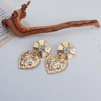Flashbuy Módy Veľký Zliatiny Srdca Náušnice pre Ženy Vyhlásenie Drahokamu Kovové Geometrické Drop Náušnice Strany Šperky