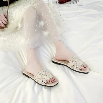 Papuče Ženy Priedušná čipky Listov pre Ženy Domov Sandále dámske Letné Obuvi Nové Textílie 2021 Veľkoobchod TX270