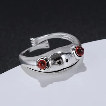 Retro Žaba Krúžok Tvorivé Zvierat Unisex Červený Granát Žaba Otvorte Nastaviteľné Jemné Šperky Prstene