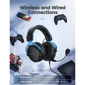 Mpow Vzduchu 2.4 G Bezdrôtový Herný Headset s Microphpne PS4 3,5 mm Káblové XBOX / PS4 Slúchadlá s 50MM Ovládač Priestorový Zvuk na PC