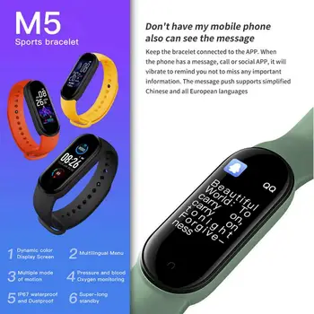 M5 Inteligentný Náramok Mužov Fitness Inteligentný Náramok Ženy, Športové Tracker Smartwatch Prehrávanie Hudby Náramok M5 Pásmo Pre Android IOS
