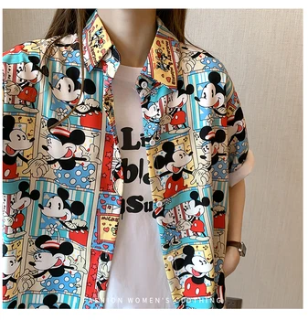 Disney Mickey Krátkym Rukávom, Blúzky, Ženy Myši Kawaii Bežné Tenké Slim Módne Dámske Košele Streetwear Kvalitné Tričko Tlač