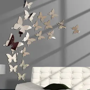 12Pcs/veľa 3D Butterfly Zrkadlo na Stenu-Nálepky Odtlačkový Wall Art Vymeniteľné Svadobné Dekorácie Deti Miestnosti Dekorácie-Nálepky