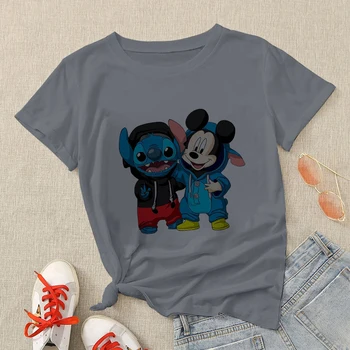 Disney Steh a Mickey Mouse Ženy Tee tričko Jemné Vytlačené Oversize Dizajn Cartoon Topy Ružová Sladký Štýl dámske tričko Značky