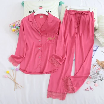 Fiklyc dámske Letné Tenký Dizajn Farbou Pyžamo Odev Sady Pyžamá Pre Femme Lacné Sleepwear Dlhá Manžeta Bežné Vyhovuje