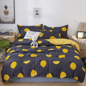 Black posteľná bielizeň nastaviť,Perinu 220x240 S obliečka na Vankúš,200x200 Deka Kryt,Žlté Ovocie Typu king size Deka Kryt