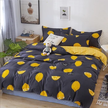 Black posteľná bielizeň nastaviť,Perinu 220x240 S obliečka na Vankúš,200x200 Deka Kryt,Žlté Ovocie Typu king size Deka Kryt