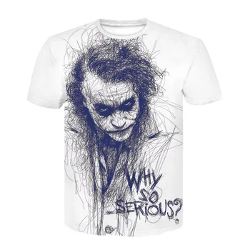 2021 Lete Klaun biela Joker 3D Vytlačené T Shirt Mužov Joker Tvár Bežné Mužské tričko Klaun, Krátky Rukáv Zábavné Tričká Streetwear