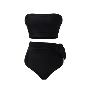 S-XL 2 Kusy plavky Žena Farbou Bikini Topy+ Vysoký Pás Bikiny Nohavičky Black Plus Veľkosť