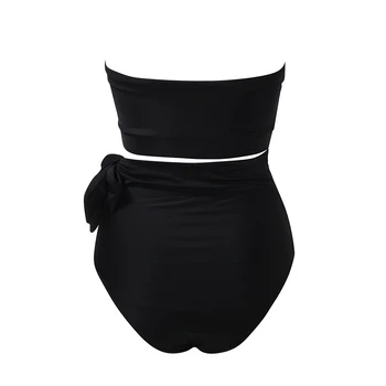 S-XL 2 Kusy plavky Žena Farbou Bikini Topy+ Vysoký Pás Bikiny Nohavičky Black Plus Veľkosť