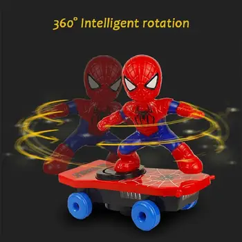 Marvel Spider-man Elektrické Hudobné Hračky Kúsok Skútre Automatické Flip Otáčania Skateboard Acousto-optické Hračka Auto Darček Pre Deti Chlapcov
