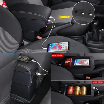 Pre Ford Fiesta Opierkou box Častí Interiéru špeciálne Retrofit časti Auta, lakťová opierka okno Centrum Úložný box s USB LED svetlo