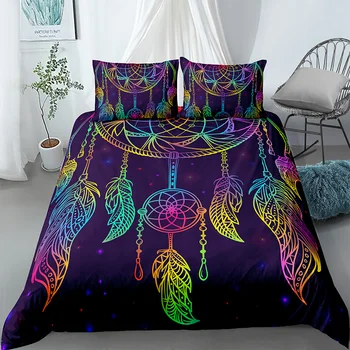 Luxusné Sen-catcher posteľná bielizeň Nastaviť Farebné Pierko Perinu obliečka na Vankúš 3D Vytlačené bytový Textil Posteľ Sady 2 alebo 3ks