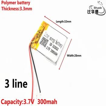3 riadok Liter energie batéria 3,7 V,300mAH,332832 Polymer lithium ion / Li-ion batéria pre HRAČKA,POWER BANKY,GPS,mp3,mp4
