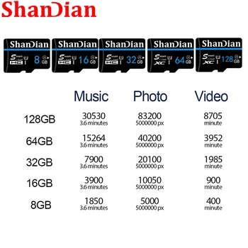 Shandian 32GB Micro SD TF Karty Class10 vysokorýchlostný Prenos pomocou Adaptéra Pamäťovej Karty 64GB 128 gb kapacitou 16 G 8G pre Fotoaparát, Telefón a pod.