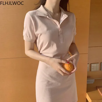 2021 Lete Japonský Štýl Elegantné Kórea Módne Ženy Krátky Rukáv Pevné Farba Bežné Bavlnené Zmesi T Shirt Dress