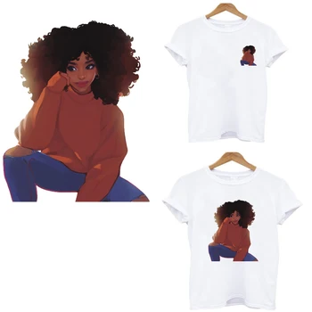 Poemyi Africké Čierne Dievča Prúžky Tepelnej Nálepky na Oblečenie DIY Umývateľný T-shirt Žehlička na Patche pre Oblečenie, Módne Patch Q