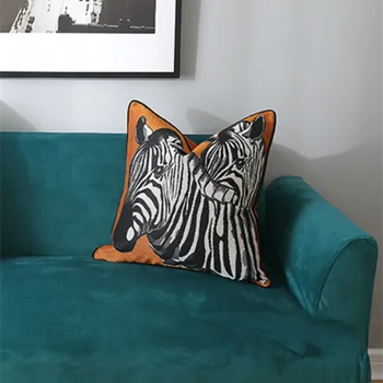 Moderné Luxusné Dizajnér Zebra Orange Tkané Velvet Dekoračné obliečky na Vankúš Domov Pohovka Kreslo Pipping Vankúš 47x47cm 1pc/veľa